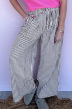 Black Stripe Wide Leg Casual Pants