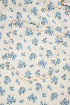 Beige Grommet Knot Waist Floral Barrel Leg Jeans