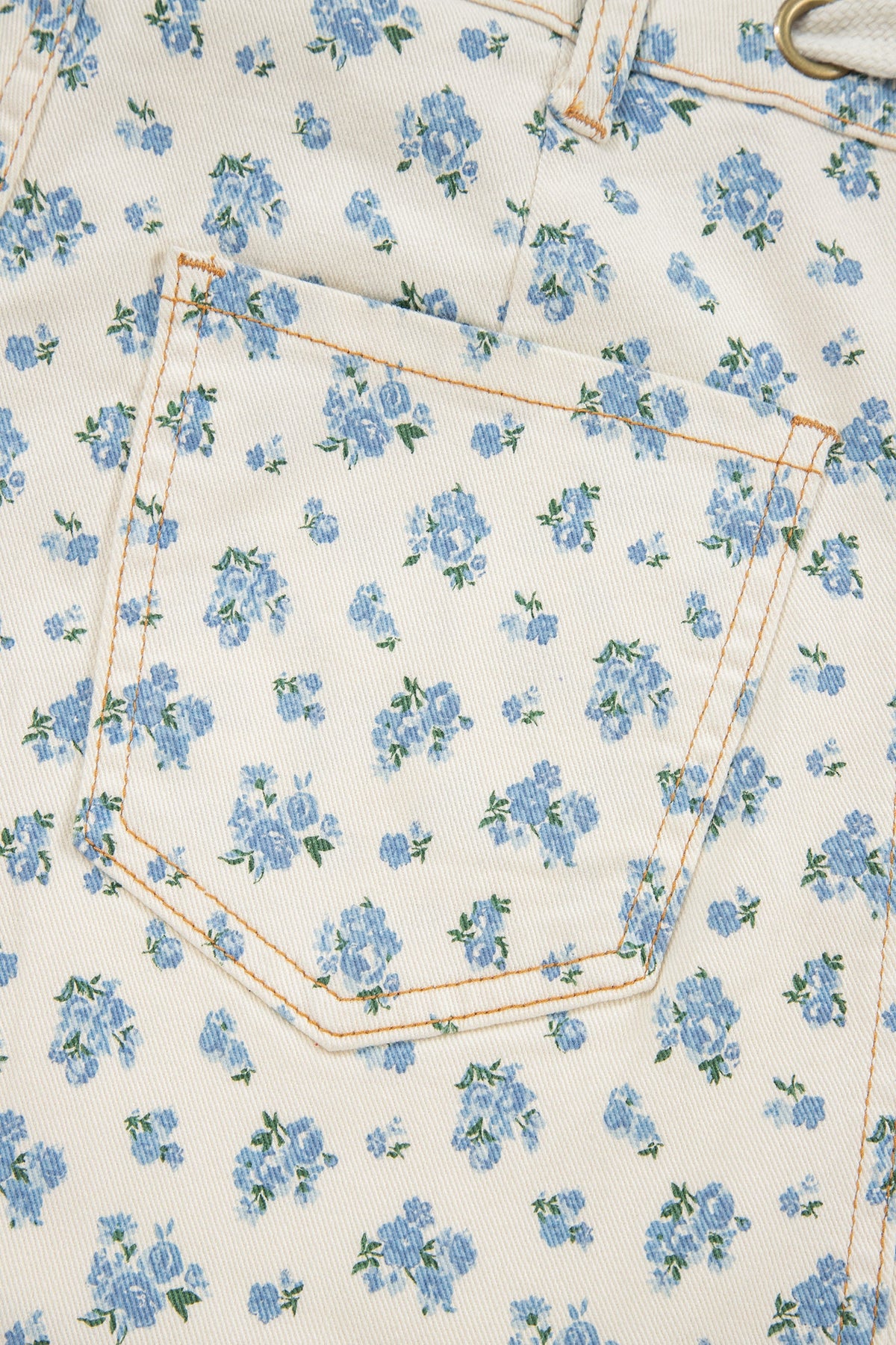 Beige Grommet Knot Waist Floral Barrel Leg Jeans