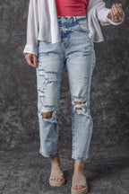 Light Wash Frayed High Waist Jeans