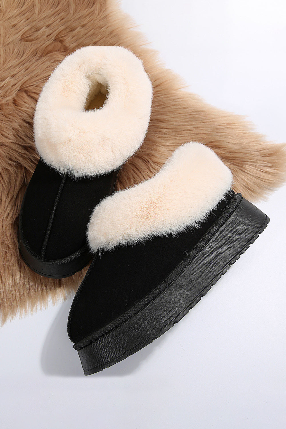 Plush Suede Trim Thick Sole Flat Snow Boots
