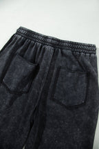 Black Raw Seam Drawstring Elastic Waist Barrel Pants