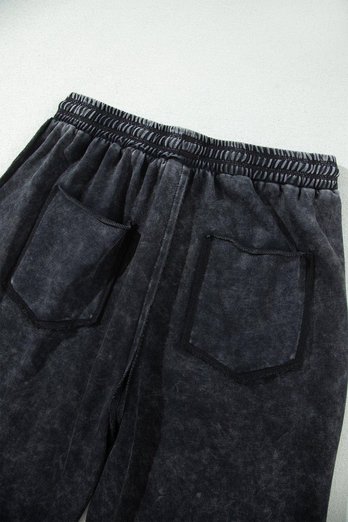 Black Raw Seam Drawstring Elastic Waist Barrel Pants