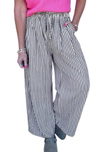 Black Stripe Wide Leg Casual Pants
