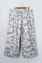 Khaki Camouflage Print Ankle-Length Plus Size Pants