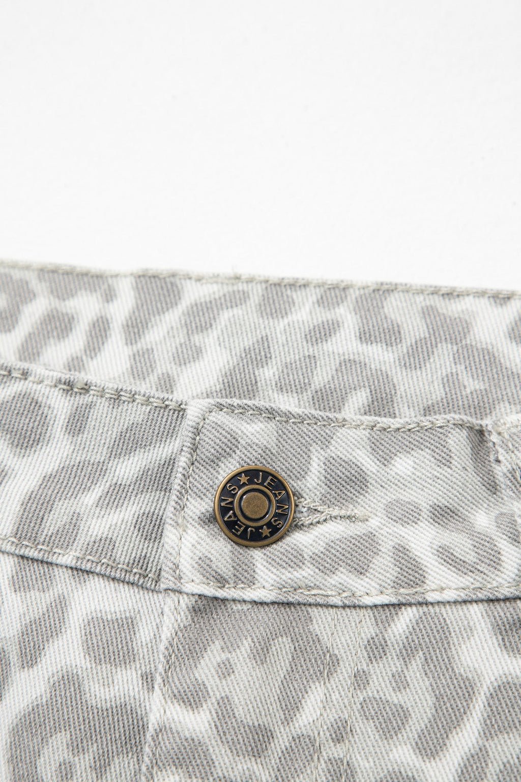 Gray Leopard Frayed Edge Wide Leg High Waist Jeans