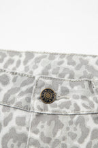 Gray Leopard Frayed Edge Wide Leg High Waist Jeans