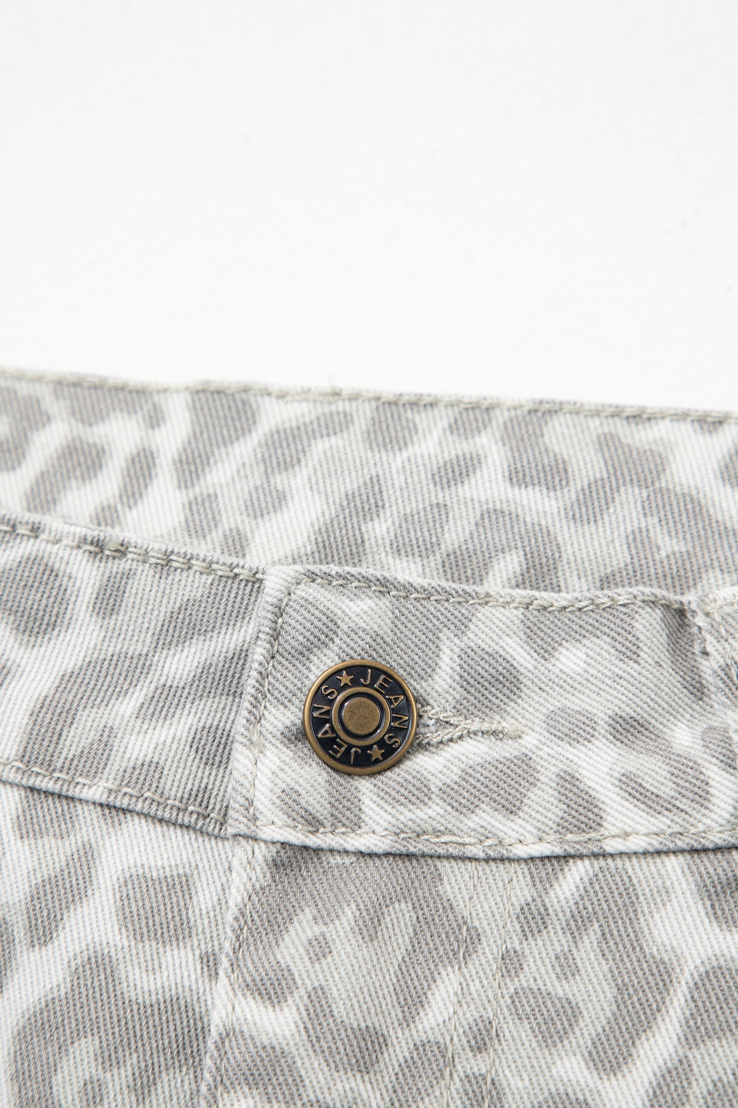 Gray Leopard Frayed Edge Wide Leg High Waist Jeans