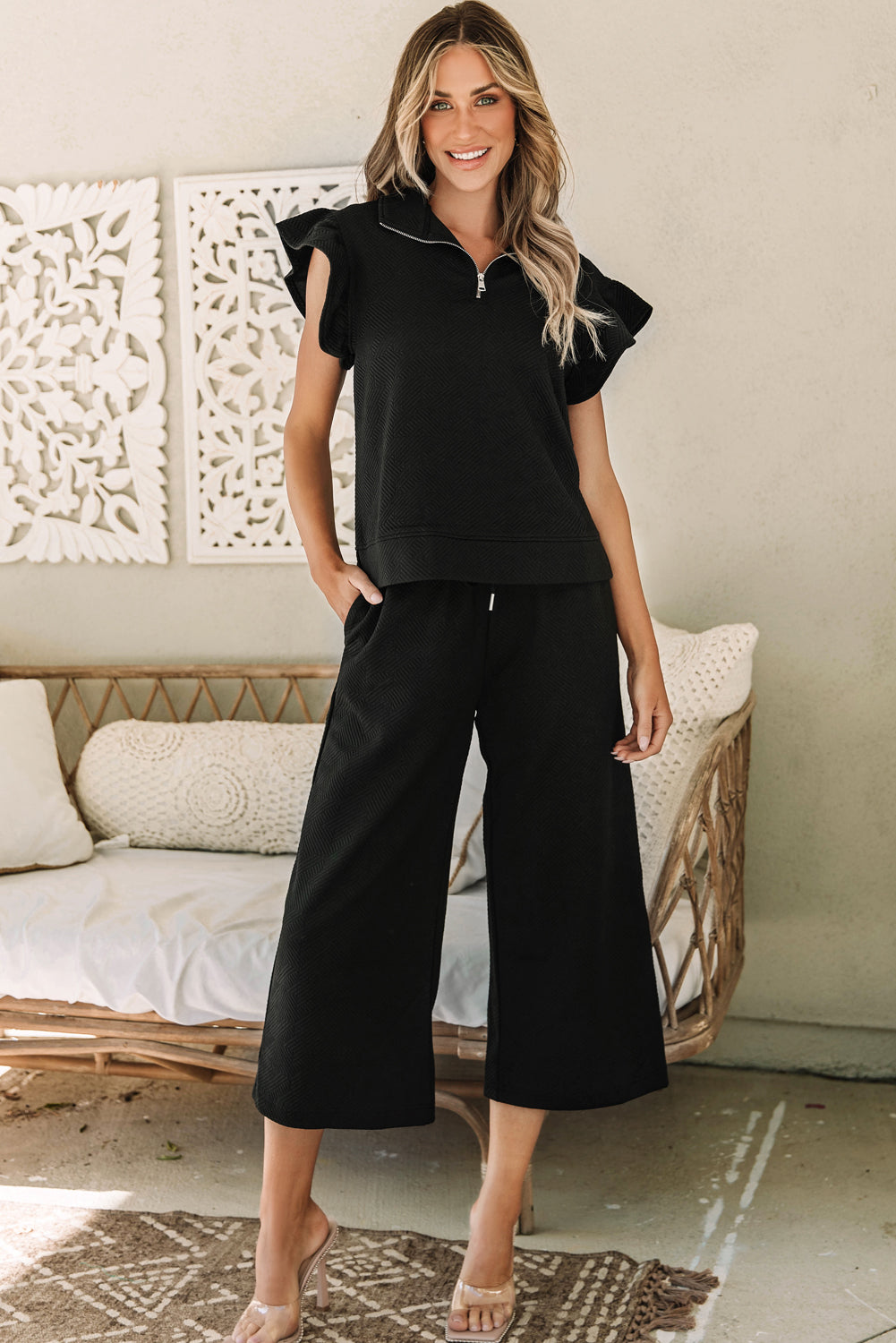 Sleeve Top Wide Leg Pants Set