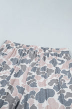 Khaki Camouflage Print Ankle-Length Plus Size Pants