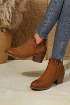 Studded Faux Leather Chunky Heel Ankle Boots