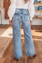 Fashion Beau Blue Acid Wash Pocket Detail Flare Jeans