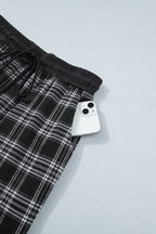 Black Frenchy Plaid Pattern Contrast Wide Leg Pants