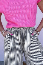 Black Stripe Wide Leg Casual Pants