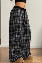 Black Frenchy Plaid Pattern Contrast Wide Leg Pants