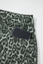 Gray Leopard Frayed Edge Wide Leg High Waist Jeans