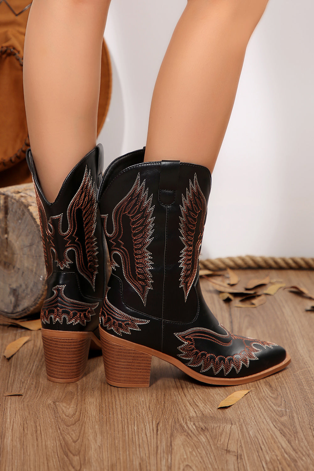 Western Eagle Embroidered Faux Leather Boots