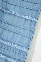 Casual Beau Blue Ruffled Hem Wide Leg Chambray Pants