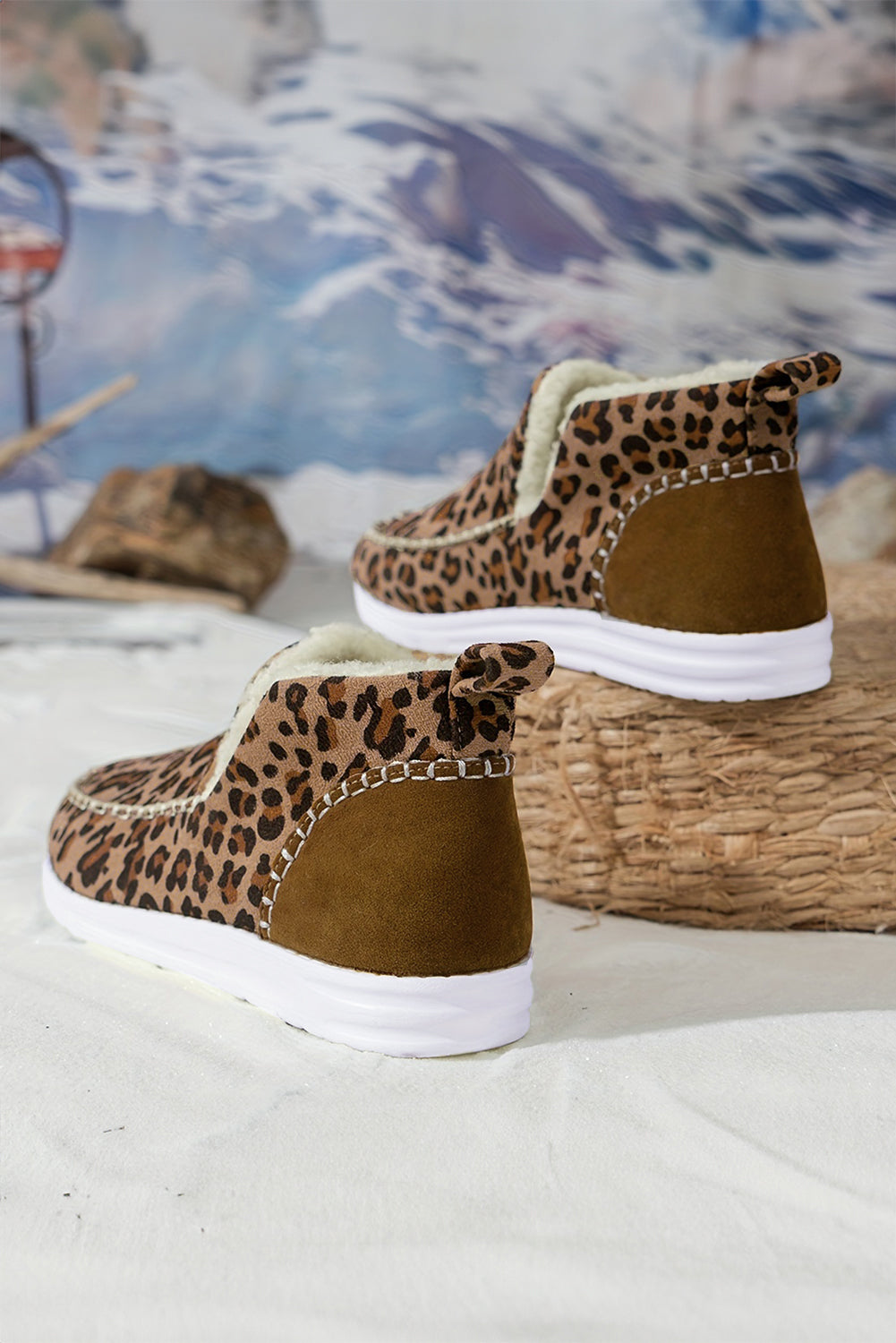 Leopard Print Ankle Patched Flat Winter Fur Boots