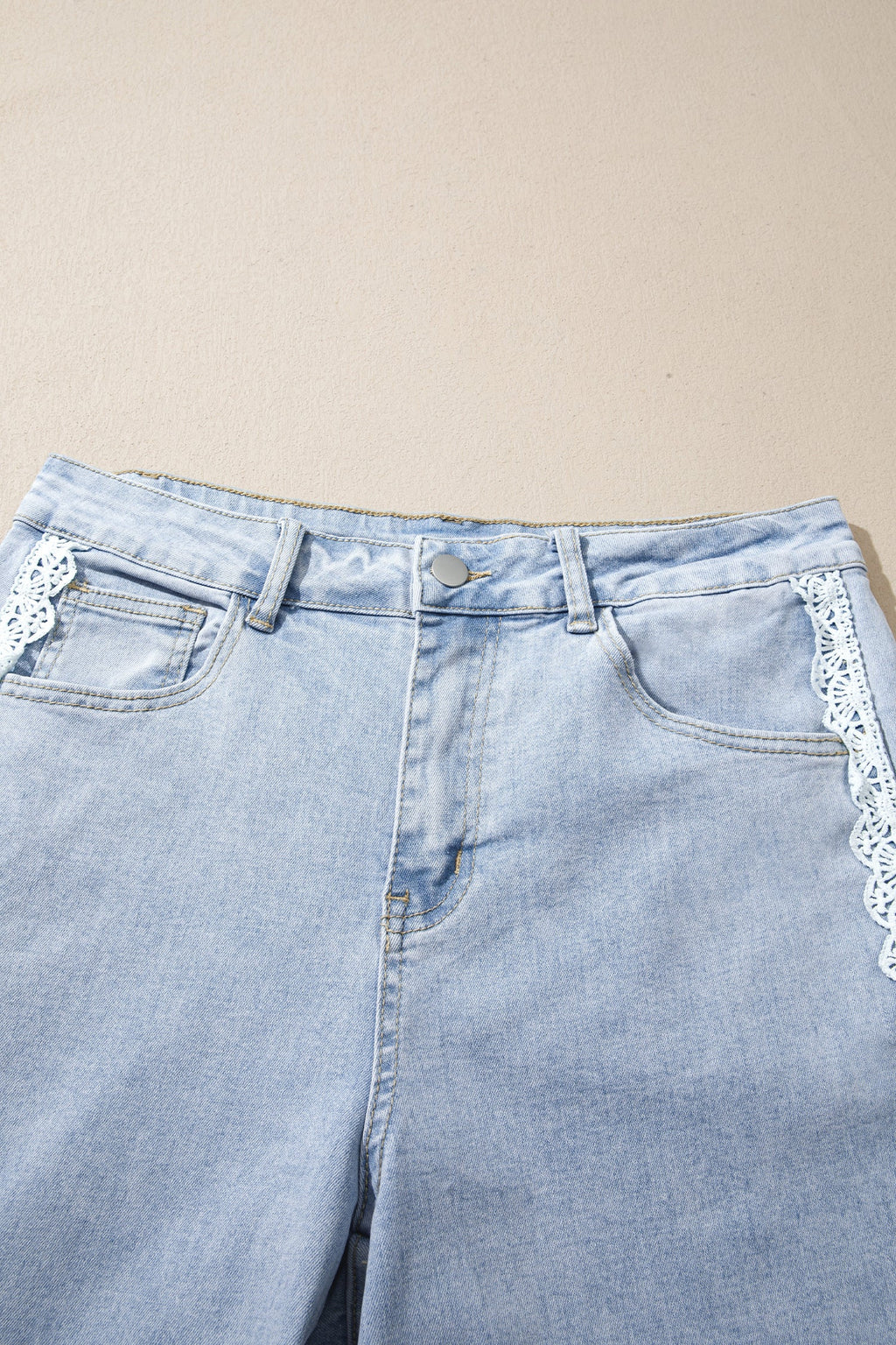 Beau Blue Lace Trim Casual Full-Length Regular Fit Jeans