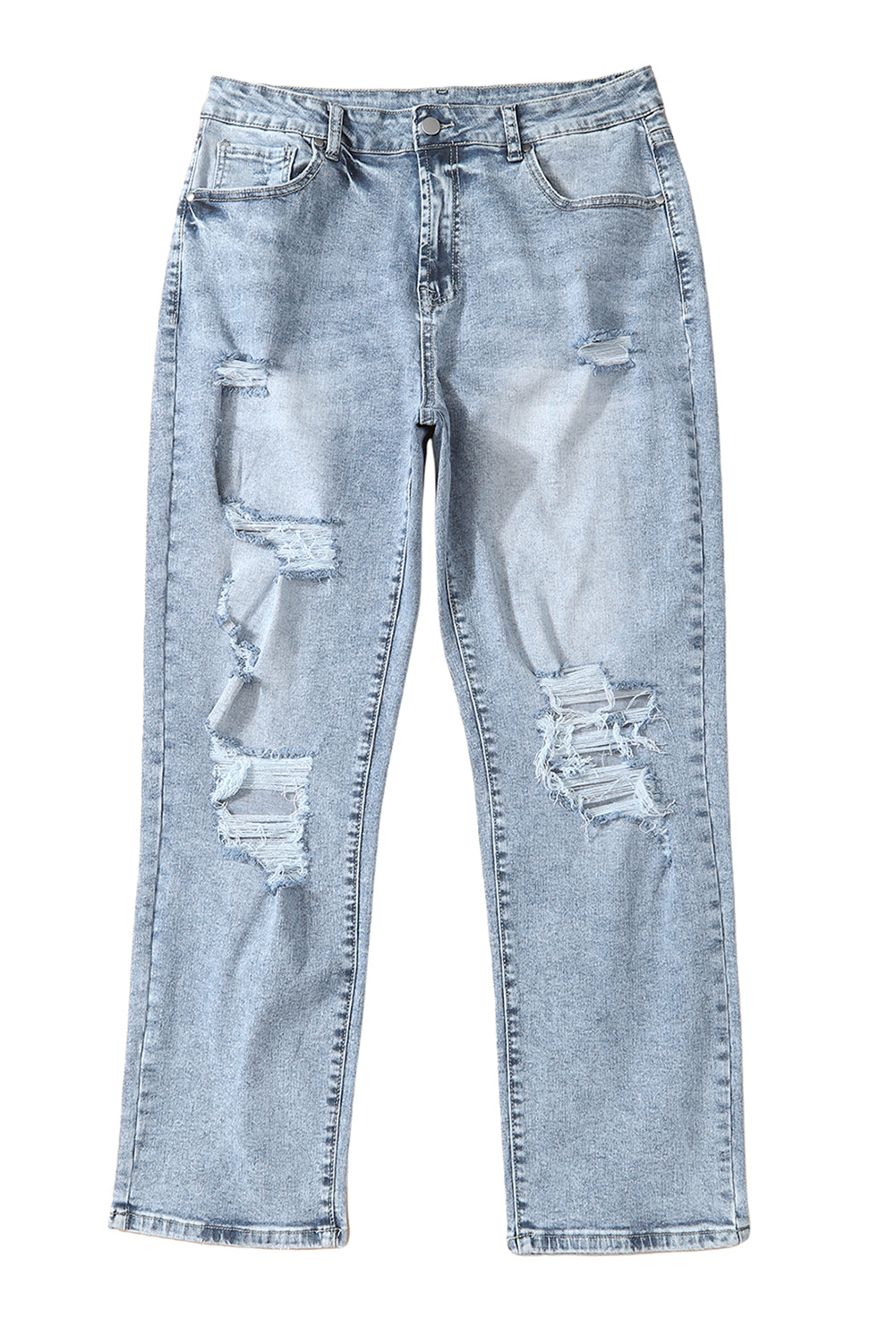 Light Wash Frayed High Waist Jeans
