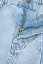 Beau Blue Studded Side Slit Leg Frayed Pocketed Wide Leg Jeans