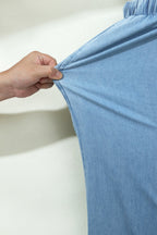 Casual Beau Blue Ruffled Hem Wide Leg Chambray Pants