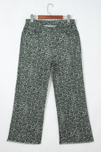 Gray Leopard Frayed Edge Wide Leg High Waist Jeans