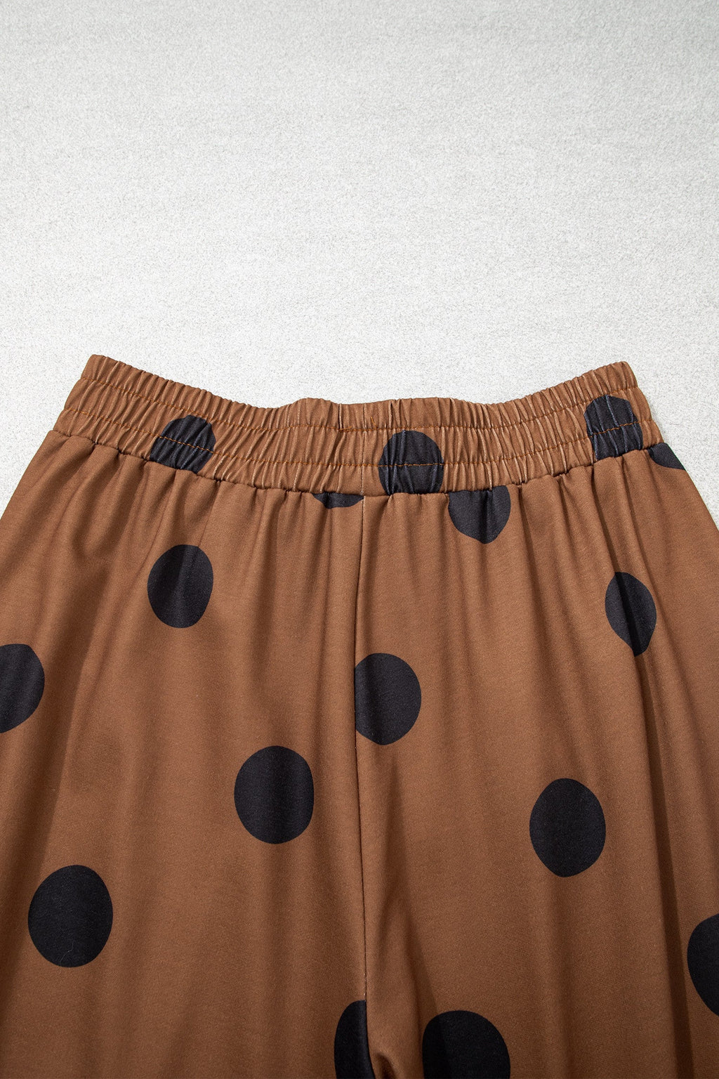 Brown Polka Dot Wide Leg Elastic Waist Casual Pants