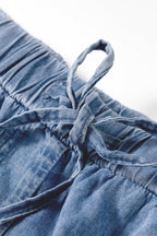Dusk Blue Ruffled Plus Size Wide Leg Denim Pants