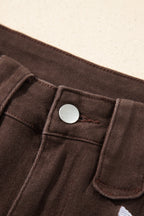 Coffee Western Fly Decorative Belt Loops Straight Leg Jeans