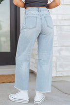 Beau Blue Frayed Cropped Straight Jeans