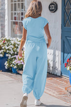 Beau Blue Solid Color Cropped Tank Top and Jogger Pants Set