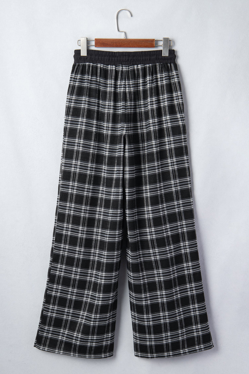 Black Frenchy Plaid Pattern Contrast Wide Leg Pants