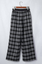 Black Frenchy Plaid Pattern Contrast Wide Leg Pants