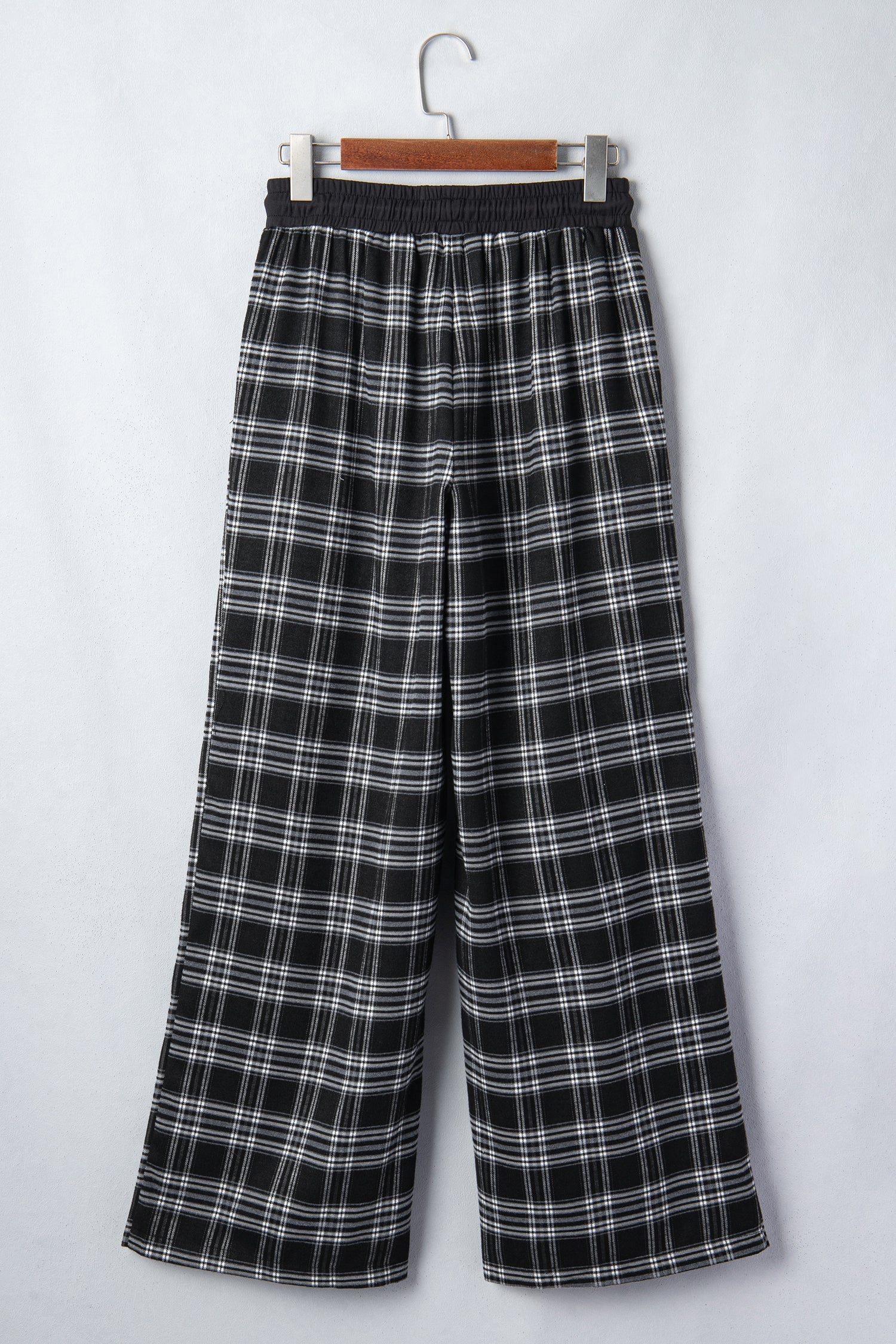 Black Frenchy Plaid Pattern Contrast Wide Leg Pants