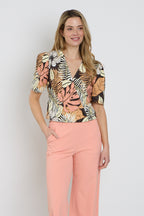 Travel Top Wrap Botanical Print Espresso 202838
