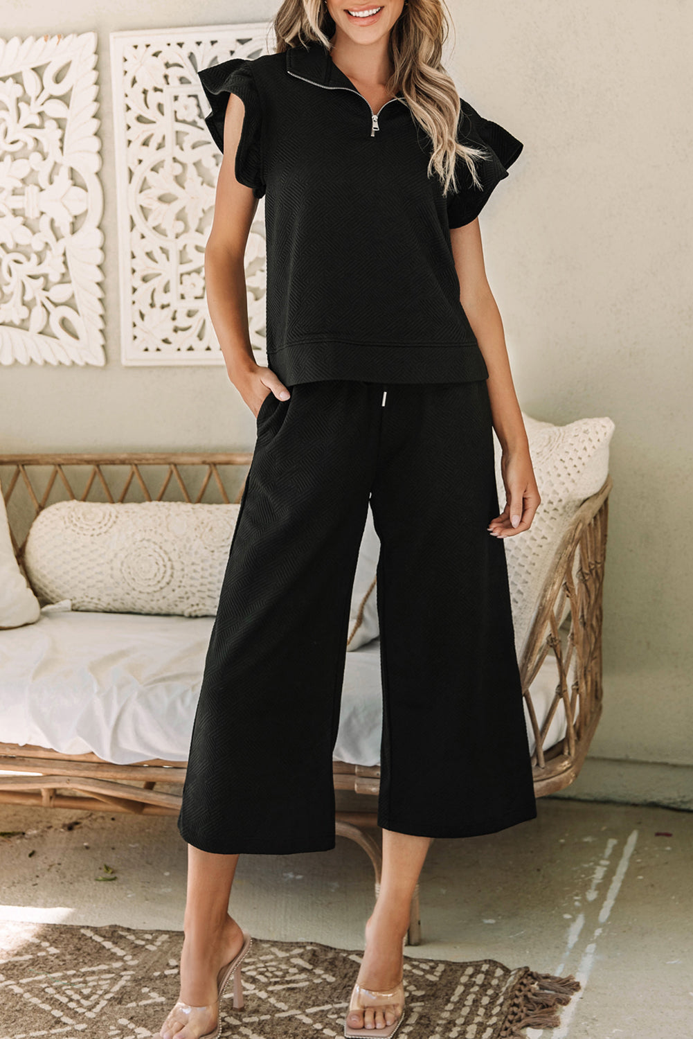 Sleeve Top Wide Leg Pants Set