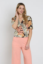 Travel Top Wrap Botanical Print Espresso 202838