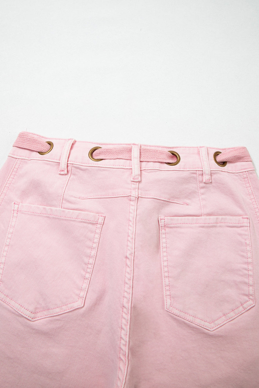 Light Pink Solid Color Grommet Detail Knot Waist Barrel Jeans
