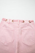 Light Pink Solid Color Grommet Detail Knot Waist Barrel Jeans