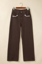 Coffee Western Fly Decorative Belt Loops Straight Leg Jeans