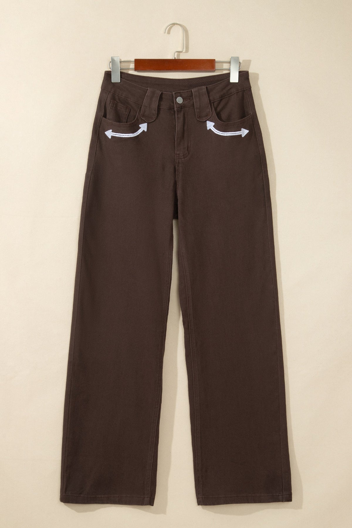 Coffee Western Fly Decorative Belt Loops Straight Leg Jeans