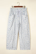 Gray Floral Print Elastic Waist Regular Fit Pants