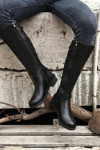 Side Zipper Knee High Chunky Low Heel Boots