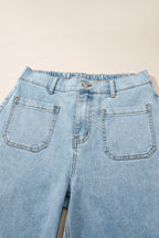 Beau Blue Solid Full-Length Regular Pocket Detail Denim Jeans