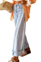 Beau Blue Lace Trim Casual Full-Length Regular Fit Jeans