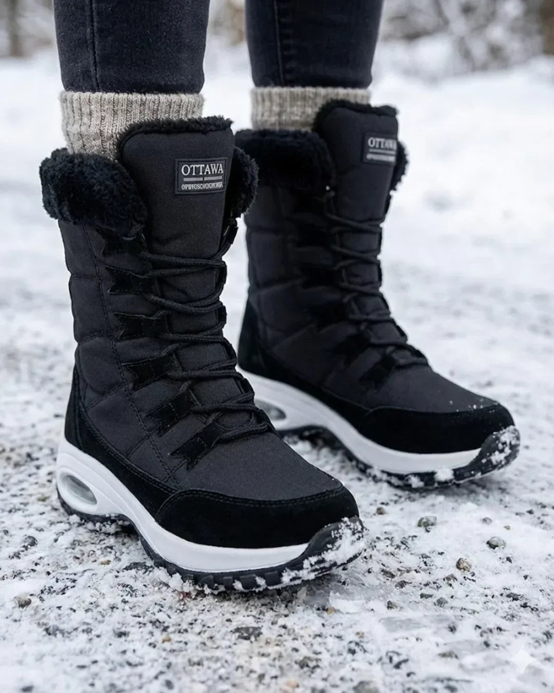 Cecilia™ | Faux-fur cuff lace-up mid-calf snow boots