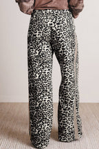 Khaki Leopard Print Drawstring Waist Straight Leg Jeans