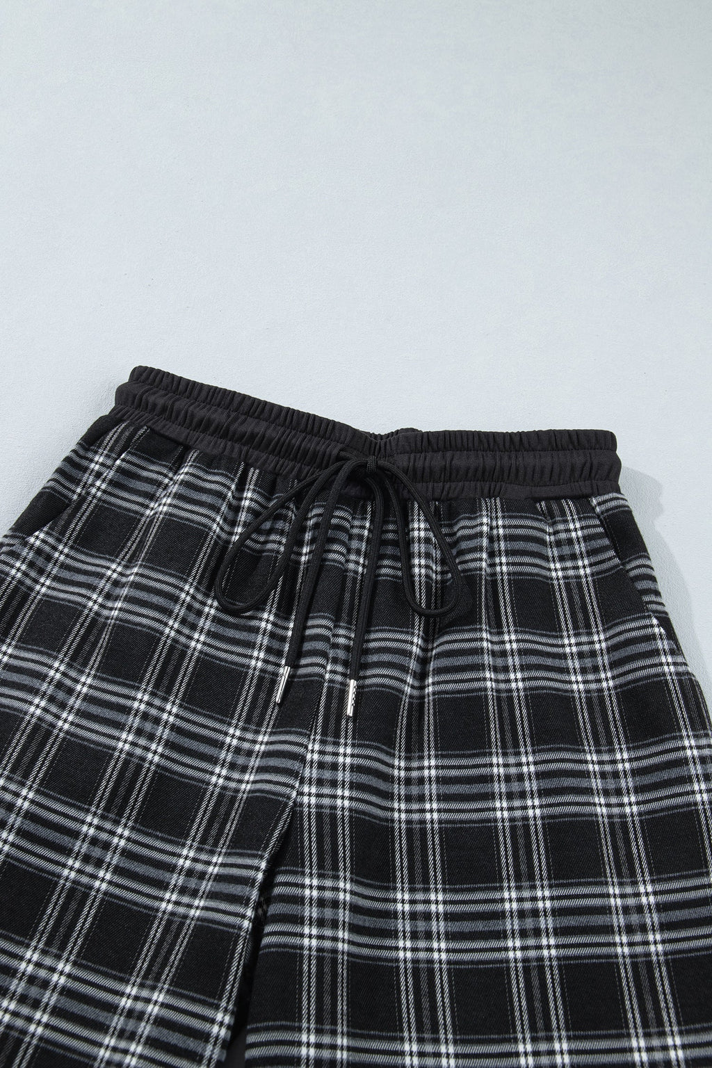 Black Frenchy Plaid Pattern Contrast Wide Leg Pants